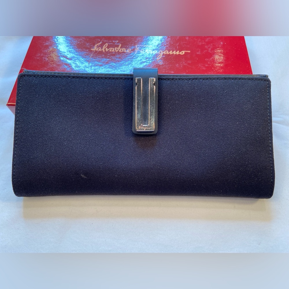 Salvatore Ferragamo Clutch wallet, silver tone metal